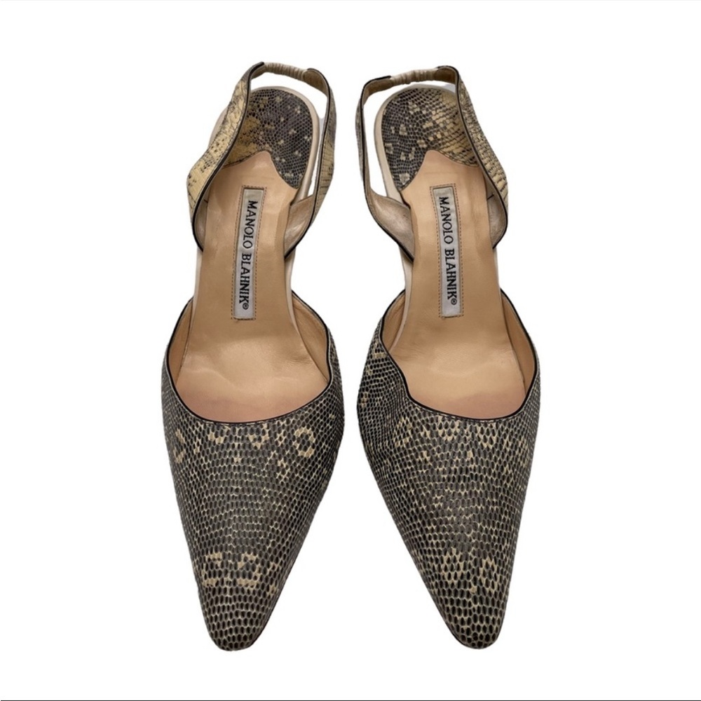 Manolo Blahnik Carolyne Lizard Slingback Pumps